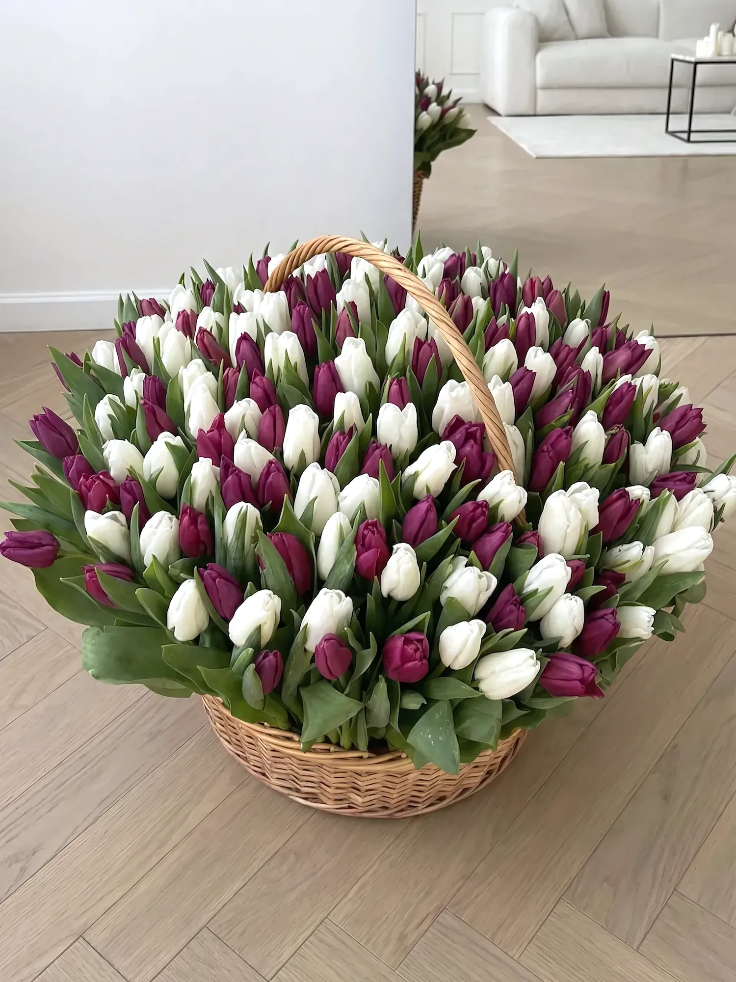 Mix tulips in a basket