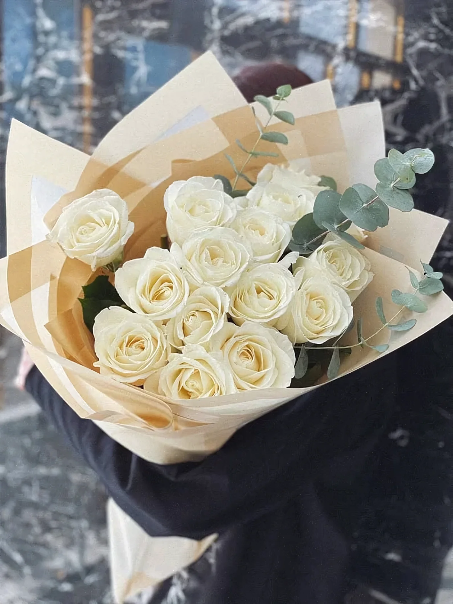 Bouquet of roses with eucalyptus