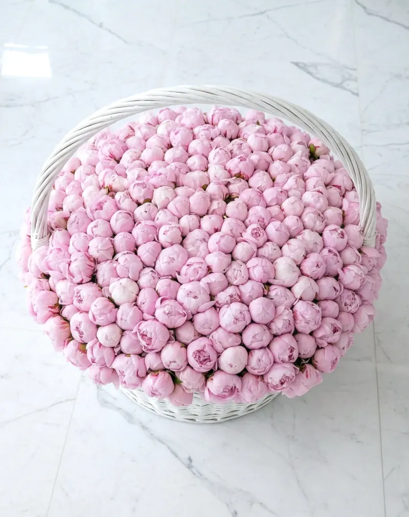 501 peonies in a basket
