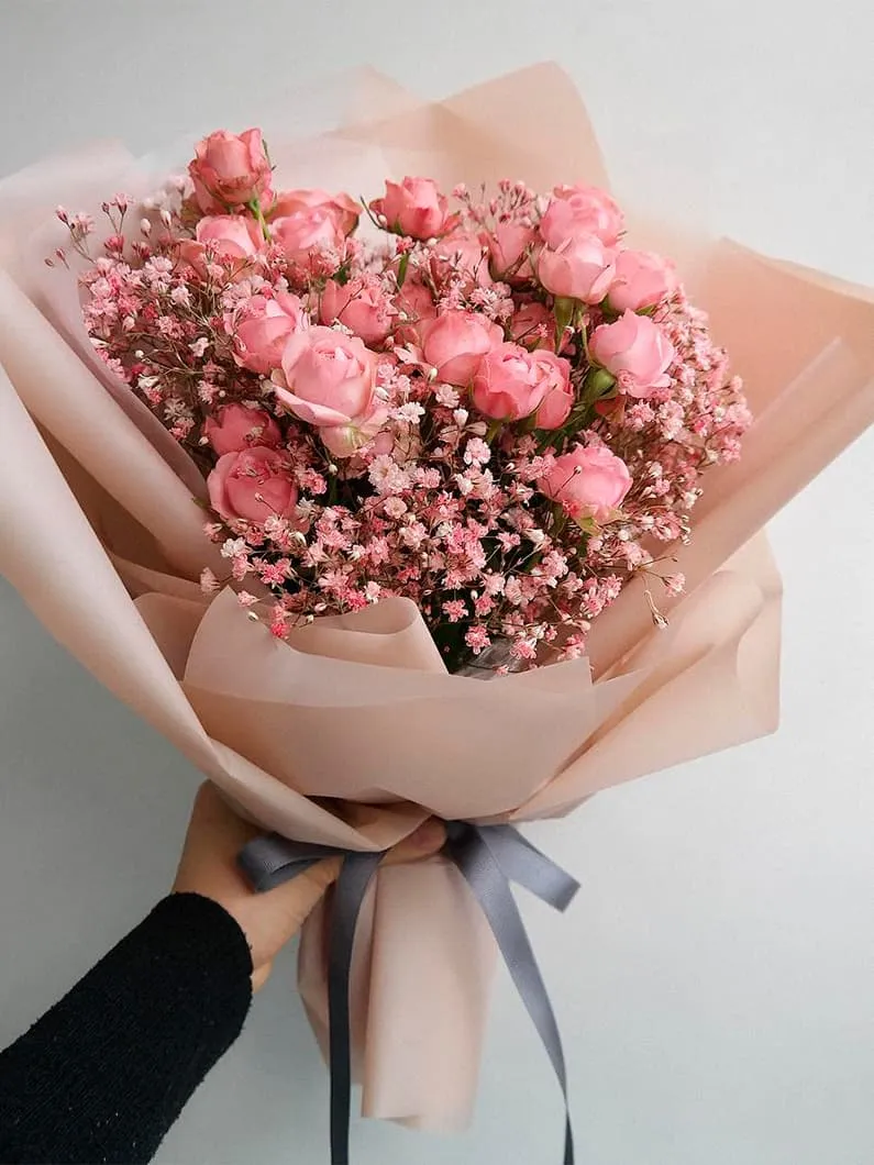 1️⃣ Букет из роз и гипсофилы – заказать в Алматы от PRO-BUKET