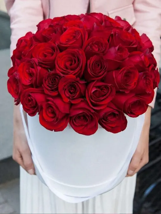 35 роз в шляпной коробке