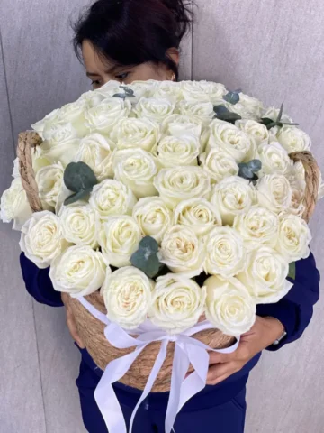 51 white roses in a cachepot