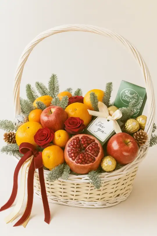 Новогодняя корзина с фруктами