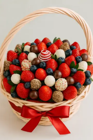 Chocolate covered strawberries in a basket