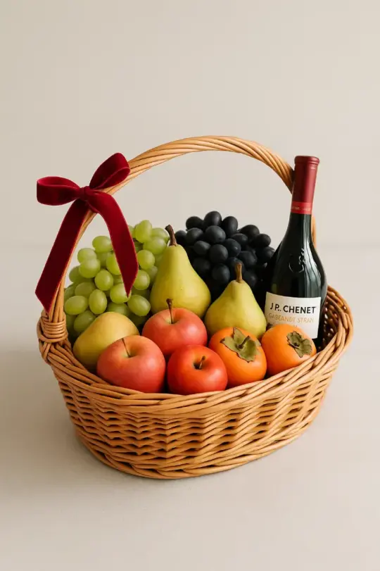 Корзина с фруктами и вином