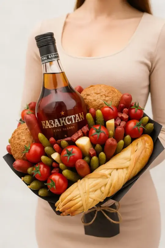 Мужской букет с коньяком