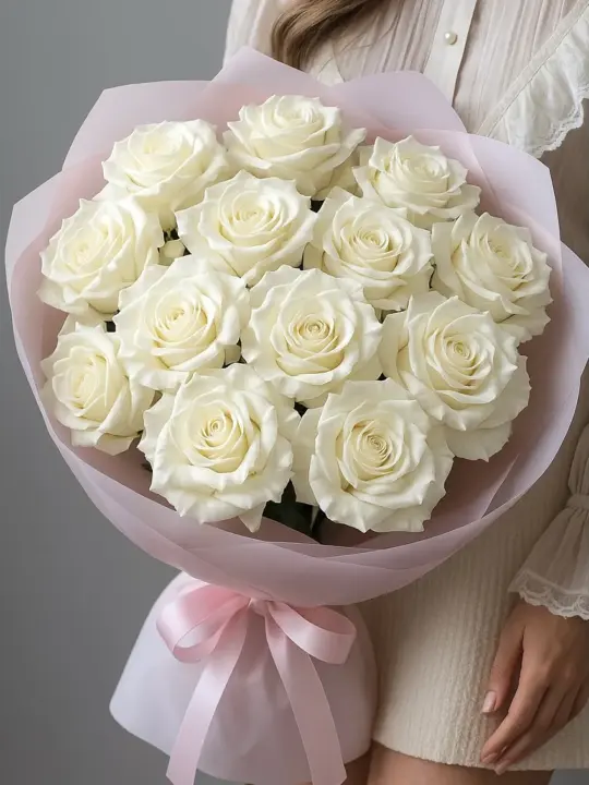 Букет из 13 белых ажурных роз