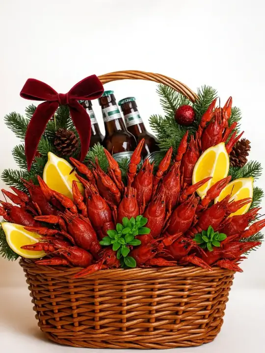 Раки и пиво в корзине