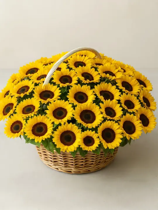 Композиция из подсолнухов в корзине