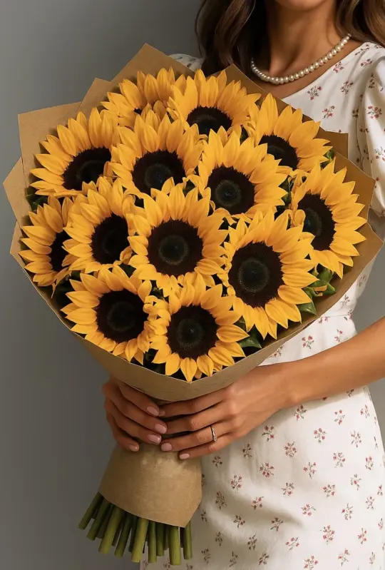 Букет подсолнухов в бумаге