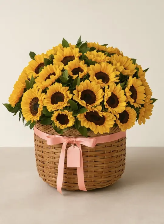 Композиция из подсолнухов в кашпо