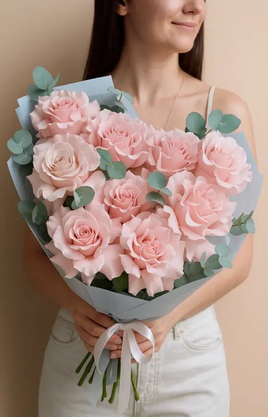 Букет из 9 бело-розовых роз