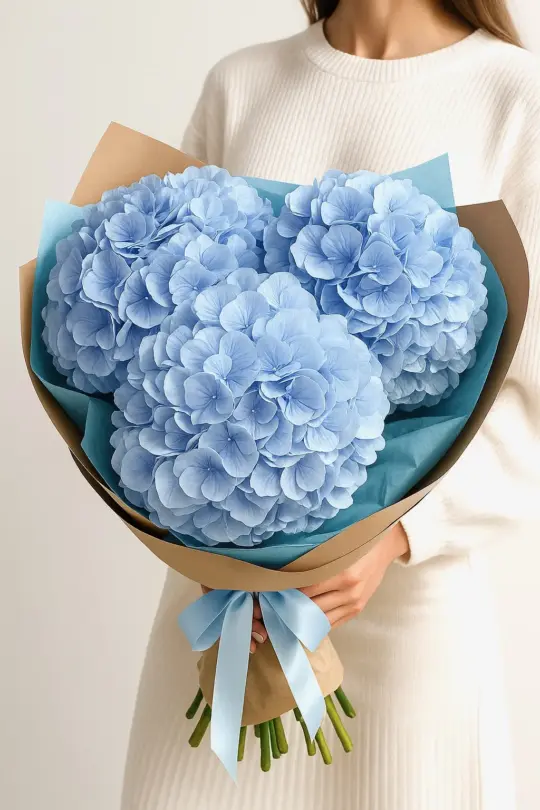 Букет из 3 голубых гортензий