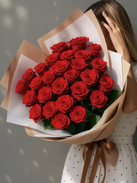 25 красных роз 50 см