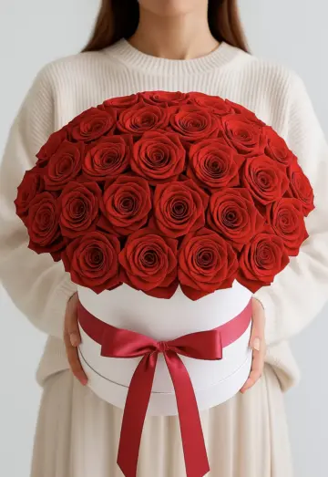 31 роза в шляпной коробке