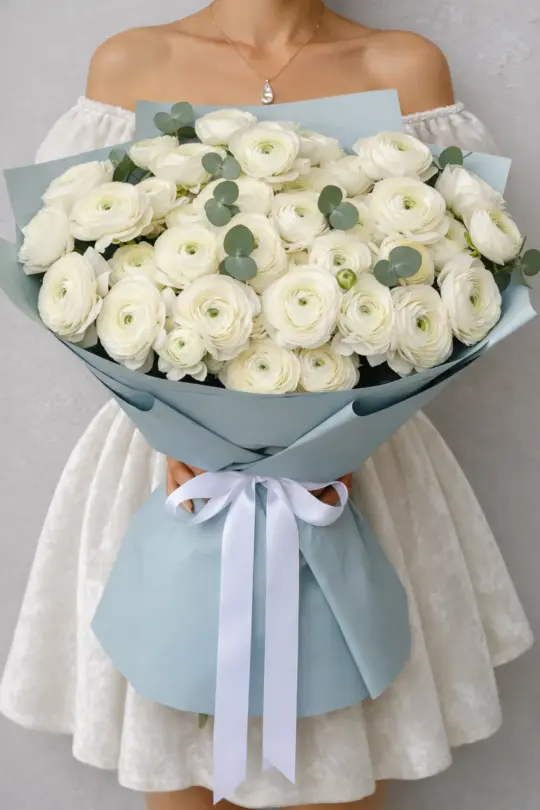 Букет из 51 белого ранункулюса