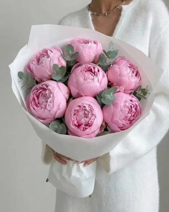 Букет нежно-розовых пионов