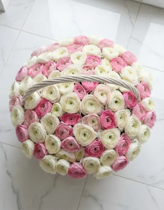 101 ранункулюс в корзине