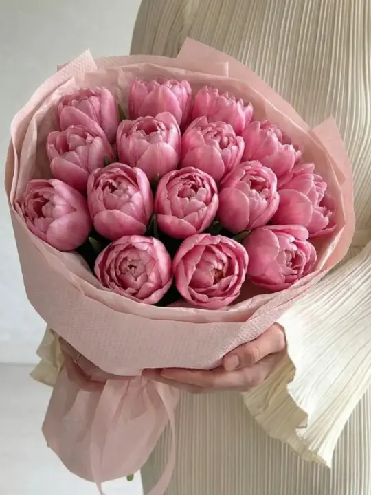 15 розовых пионовидных тюльпанов