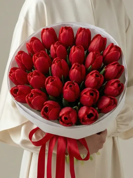 25 красных тюльпанов