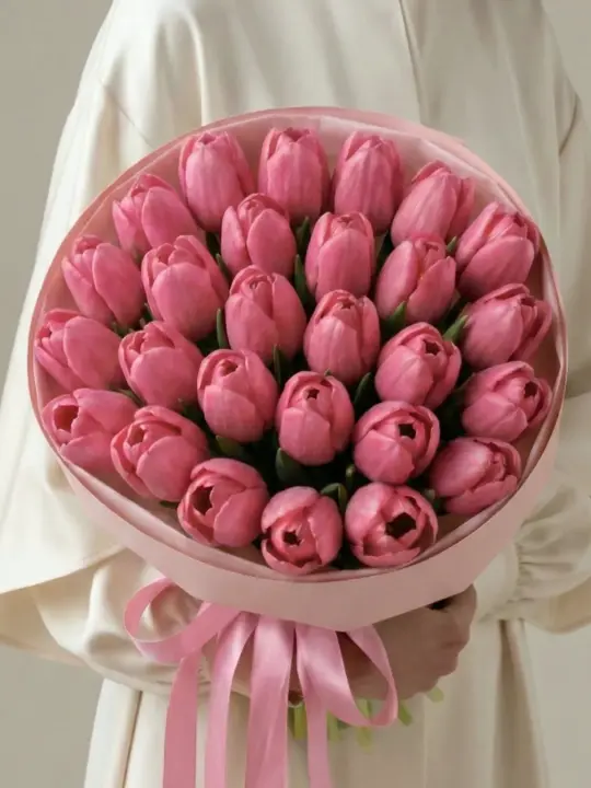 25 розовых тюльпанов