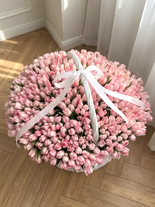 501 тюльпан в корзине