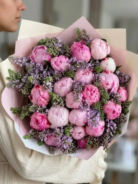 Букет из пионов и сирени